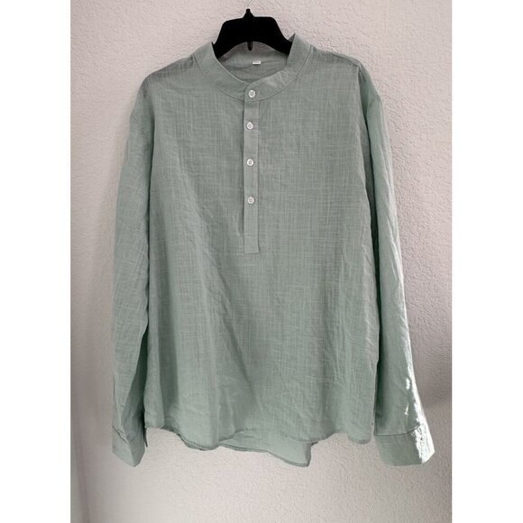 Mens Henley Shirt Size XXL Green Long Sleeve 100% Cotton Light Beachy Comfort - Picture 1 of 8